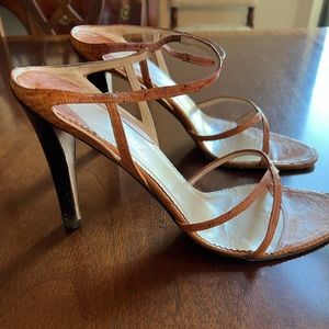 Rare Gucci ostrich high heel sandal.